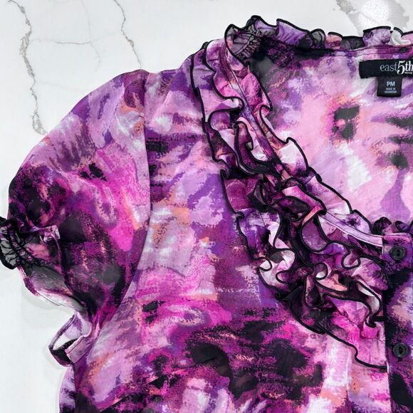 East 5th | Floral Vintage Women’s Sheer Blouse Small Pink Office Work Sh… - Picture 5 of 14